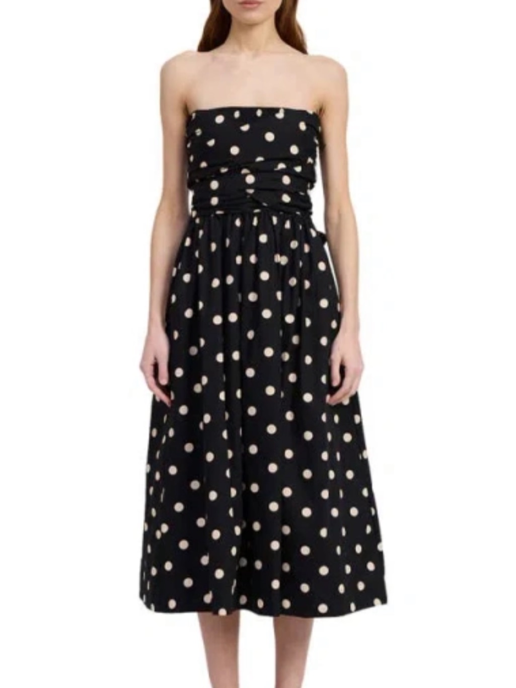 En Saison Black Midi Dress With Beige Polka Dots